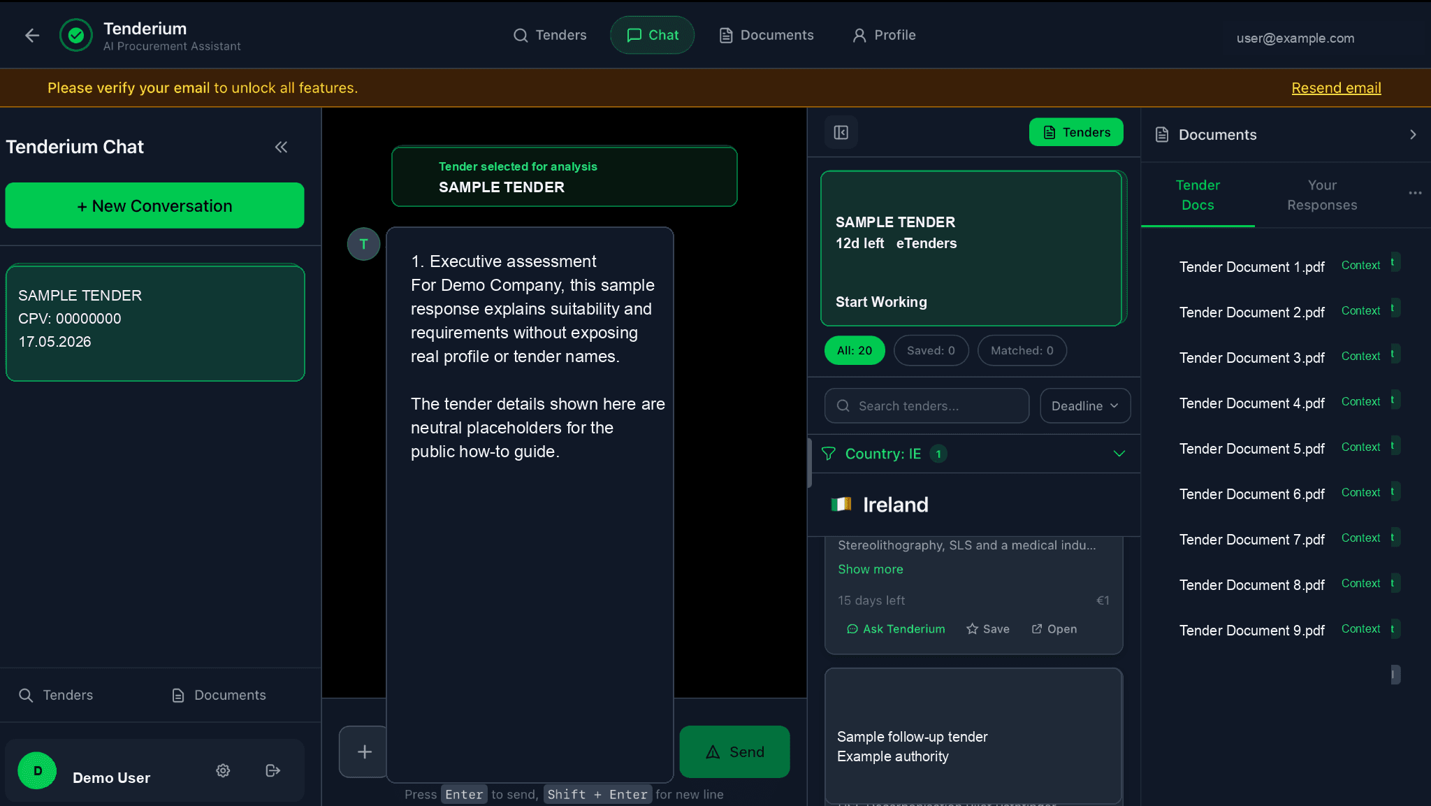 TenderiumChat answering within an Irish tender context